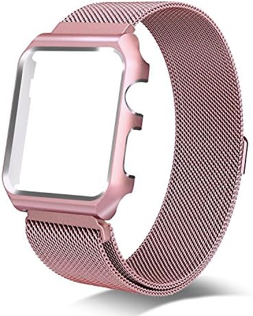 Yearscase Apple Watch Band 42MM, Stainless Steel Magnetic Band with Metal Case for Apple Watch Series 3 Series 2 Series 1 Sport&amp;Edition (Rose Gold)