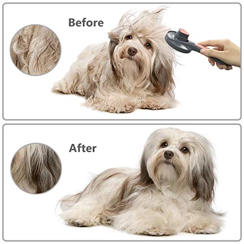 SIWA MARY Dog Brush & Cat Brush Pet Grooming Comb Slicker Self Cleaning Brush Removing Shedding Tool for Long Hair & Short Hair Dogs and Cats (Sakura Pollen)