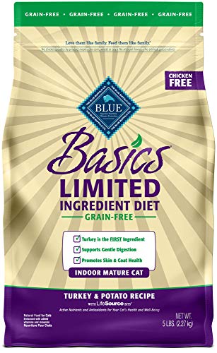 Blue Buffalo Basics Limited Ingredient Diet Grain Free, Natural Indoor Mature Dry Cat Food, Turkey & Potato 5-Lb