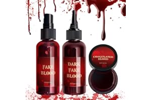 HOOMUSS Halloween Fake Blood Spray 2.03oz + Dripping Blood 2.03oz+Coagulated Blood 1.06oz Washable Realistic Fake Blood for Clothes Sfx Special Effects Makeup Kit for Vampire Zombie (3Red)
