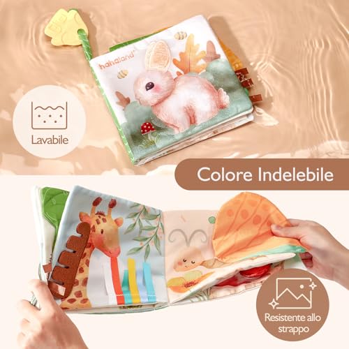 hahaland Baby Fabric Books 0-6 Months – Soft Interactive Animals Tactile Booklet with Mirror – Sensory Tummy Time Baby Stroller Toys