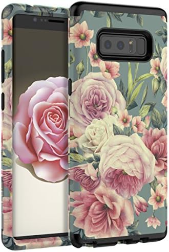Galaxy Note 8 Case,OBBCase Samsung Galaxy Note 8 Cute Floral Case,Three Layer Heavy Duty Hybrid Sturdy Armor High Impact Resistant Protective Cover Case For Samsung Galaxy Note 8 Flower Black