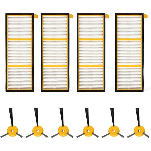 Vacuum Cleaner Filter Side Brush Replacement Accessories Replenishment Kit Compatible with Shark ION Robot RV700 RV720 RV750 RV750C RV755 (4 Filters +6 Side Brushes)