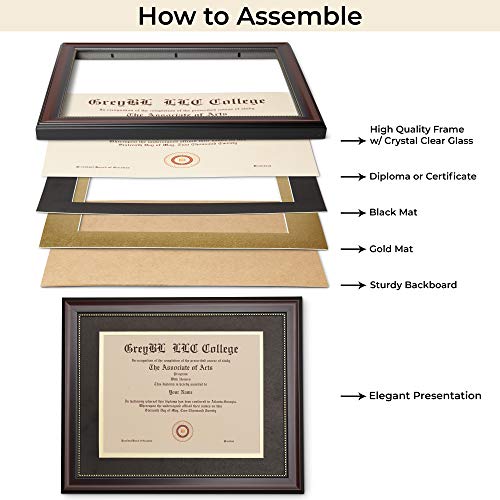 GreyBL 11x14 Diploma Frame Displays 8.5x11 Certificate with Mat or
