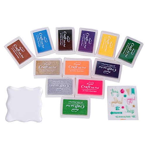 CHuangQi Children's Stamps Ink Pad Sets, Non Toxic Water Soluble Multi Color Ink, Custom Rubber Stamps for Making Scrapbooking (Set of 12)