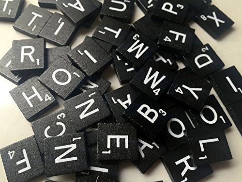 Black Wood Scrabble Tiles Set 100 Tiles ~ Game Replacement, Scrapbooking, Crafts, Messages, Etc.