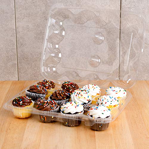 Cupcake Containers Plastic Disposable | 3 High Dome Cupcake Boxes 12 Compartment Cupcake Holders Disposable Cupcake Carrier | Dozen Cupcake Trays | Durable Cup Cake Muffin Packaging Transporter