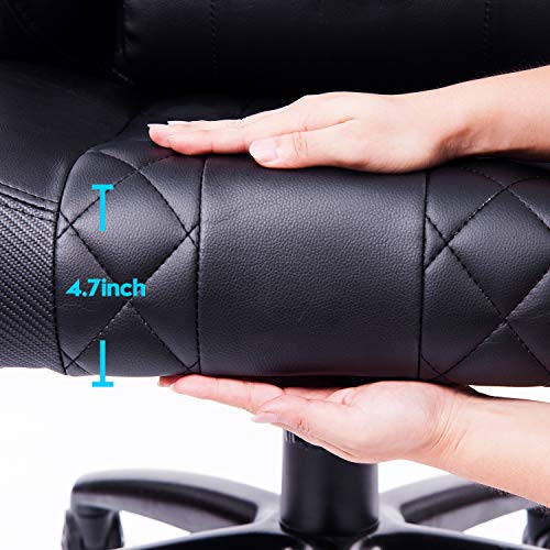 Blue Whale Big and Tall Gaming Chair Computer Chair with Massage Lumbar Support Heavy Duty Matel Base Gamer Racing PC Gaming Chair High Back Ergonomic Office Desk PU Leather Reclining Chair Black - Thumbnail 5