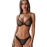 Varsbaby Women's See Through Sheer Mesh Unlined Underwire Everyday Bra and Panties