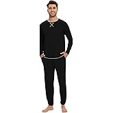 WiWi Mens Pajama Set Drawstring Jogger with Pocket Long Sleeve Sleepwear Loungewear Viscose from Bamboo S-XXL