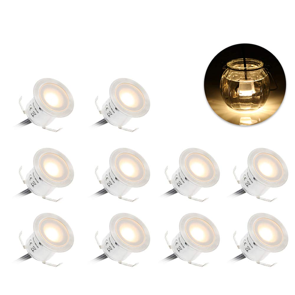 Photo 1 of Recessed LED Deck Light Kit In Ground Outdoor Landscape Light IP67 Waterproof Low Voltage for Outdoor Yard Garden Steps Stair Patio Floor Pool Deck Kitchen Decoration-10 Pack-Warm White