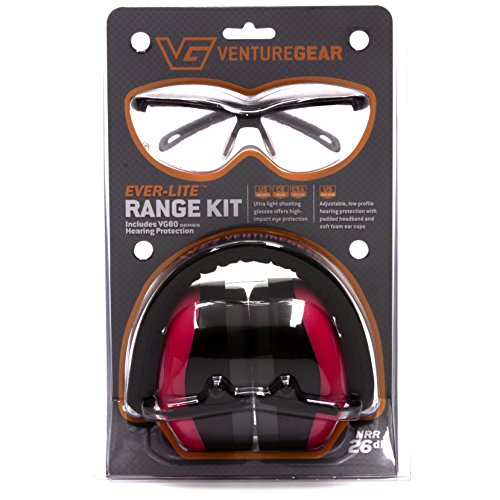Venture Gear Shooting Glass and Hearing Protection Range Kit, Clear Glass/Pink Earmuffs