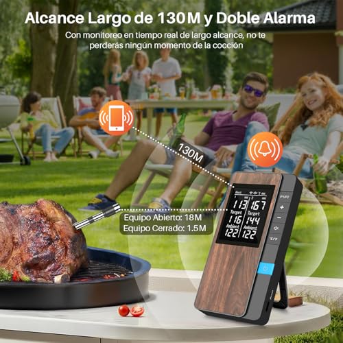 Inalámbrico Termómetro Carne - Termómetro Digital Cocina con Múltiples Sensores y Sondas Ultra Delgadas, Control por App y Manual - Precisión Bluetooth para BBQ, Horno, Parrilla y Ahumador-2 Sondas