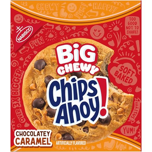 CHIPS AHOY! BIG CHEWY CHOCOLATE CHIP COOKIES, CHOCOLATEY CARAMEL, 14 SNACK PACKS (1 COOKIE PER PACK)