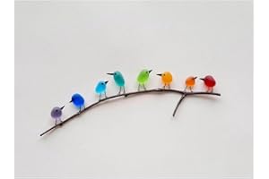 RQPQBO Sea Glass Rainbow Birds On Branch Sea Glass Birds Art Wall Decor With Wood Frame Coastal Love Notes Rainbow Birds For Home Room Wall Decor (Frameless 8 birds)