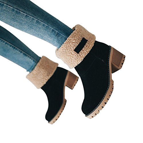 dotacoko women cute warm short boots suede chunky mid heel round toe winter snow ankle booties
