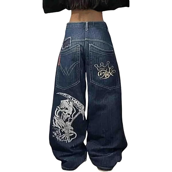 MEOKIM Women's Denim Pants Y2K Jeans Retro Embroidered