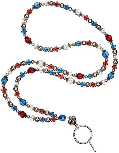 Beaded Lanyard Patriotic Red White Blue Beads