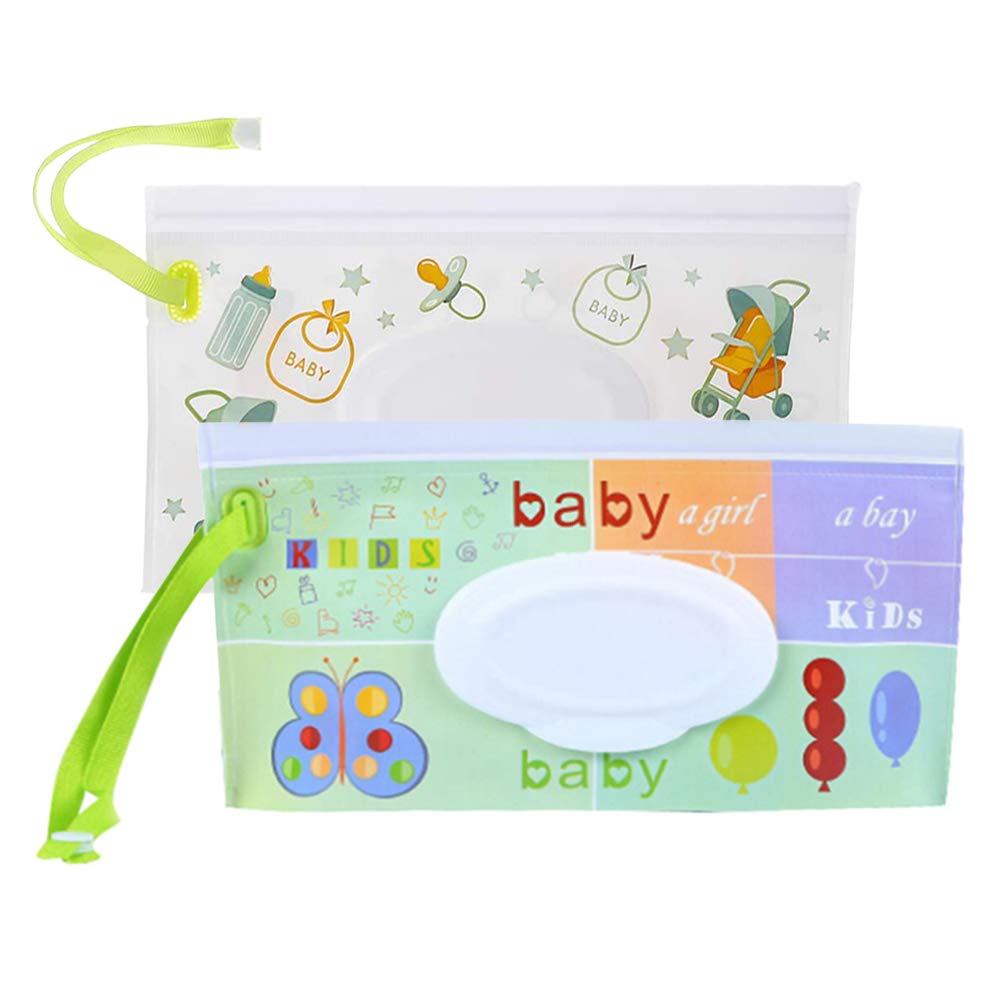 2PCS Baby Wet Wipes Pouch, Refillable Baby Wipes Dispenser, Travel Wet Wipe Case Baby Eco Friendly Wipe Pouches, Portable Flip-lid Extraction Self-Sealing Wet Wipes Packaging Bag