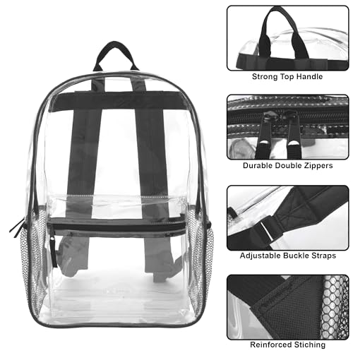 Trail maker Clear Backpack Heavy Duty with Padded Straps, Side Pockets for Kids, Boys, Girls, School, Stadium Approved Events