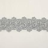 Silver Metallic Rayon Embroidery Lace Trim Flower Floral pattern applique lace - Bridal wedding Lace Trim wedding fabric Millinery accent motif scrapbooking crafts lace for baby headband hair accessories dress bridal accessories by Annielov trim #336