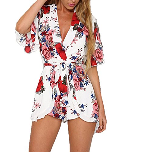 TAORE Long sleeve Women Straps Jumpsuits Overalls Shorts Pants Romper Trousers Playsuits (Medium(US8), Zab02-White#) - Thumbnail 5