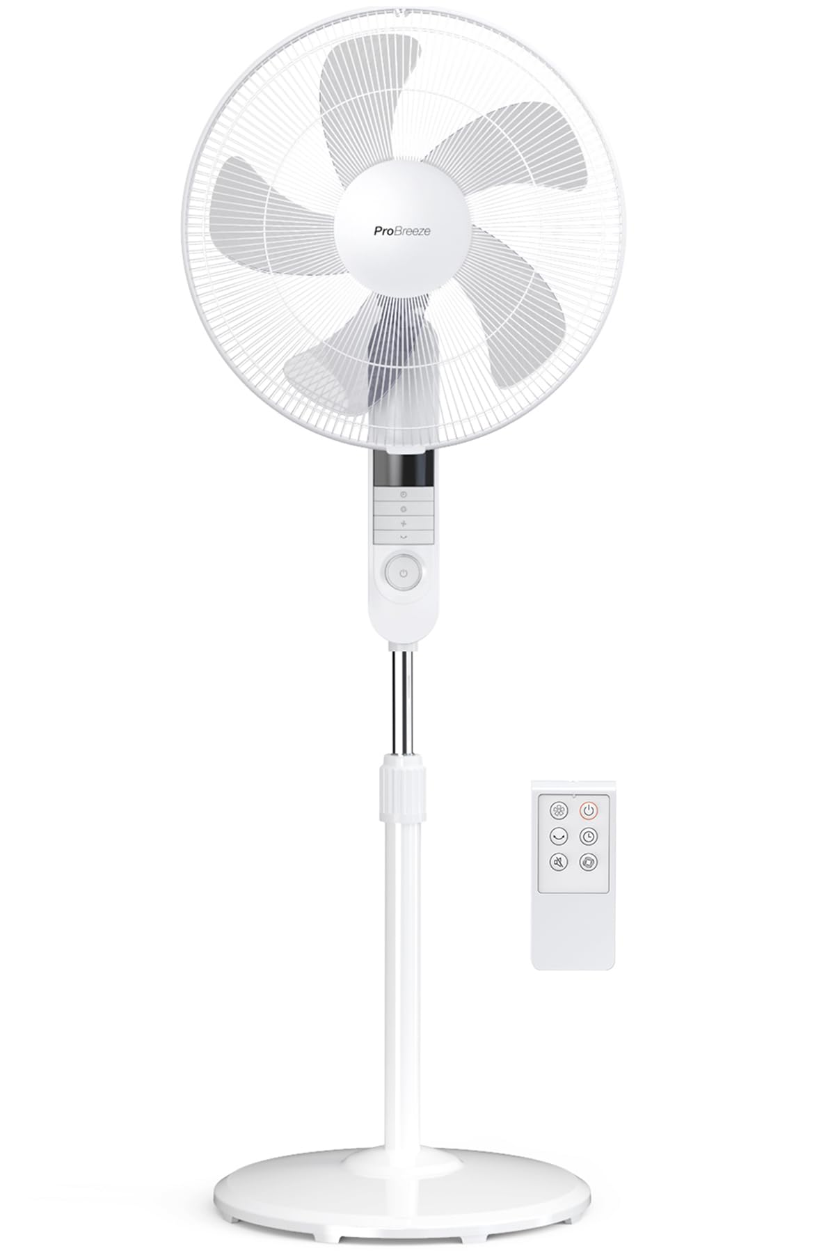 Pro Breeze® 16-Inch Pedestal Fan with Remote Control and LED Display, 4 Operational Modes, 80° Oscillation, Adjustable Height & Pivoting Fan Head, Perfect for Homes, Offices and Bedrooms - White