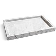 WORHE Italy Marble Vanity Tray for Jewelry, Perfume, Makeup, Candle,Towel Natural Modern Decorative Trays for Bathroom Bedroom Dresser Rectangle Kitchen Storage Organizer for Home Decor White (FX031)