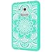 Samsung Galaxy Tab E Lite 7.0 Case, Galaxy Tab 3 Lite 7.0 Girls Case, Hocase Shockproof Hybrid Silicone Rubber Bumper+Hard Shell Protective Case with [Raised Edges] - Teal Mandala Flowers/Grey