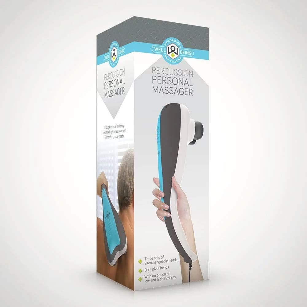 Well Being Percussion Massager Handheld UK Mains Power Deep Tissue Massage Tool, Multicolour - Image 3
