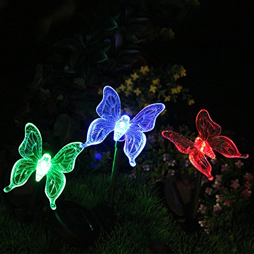 Solar Garden Stake Light-QUANSHENG Hummingbird Butterfly Dragonfly Solar Light,Outdoor Multi-color Changing LED Light(3 Pack)