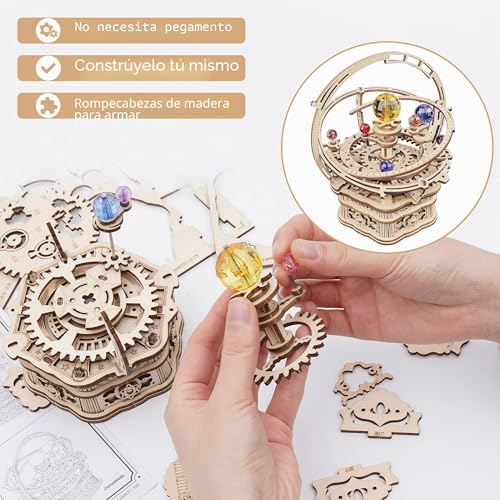 Robotime Puzzle 3D Wooden Model Music Box Mechanical Astronomy Laser Cut Puzzle Constructions, Gift for Young and Adults