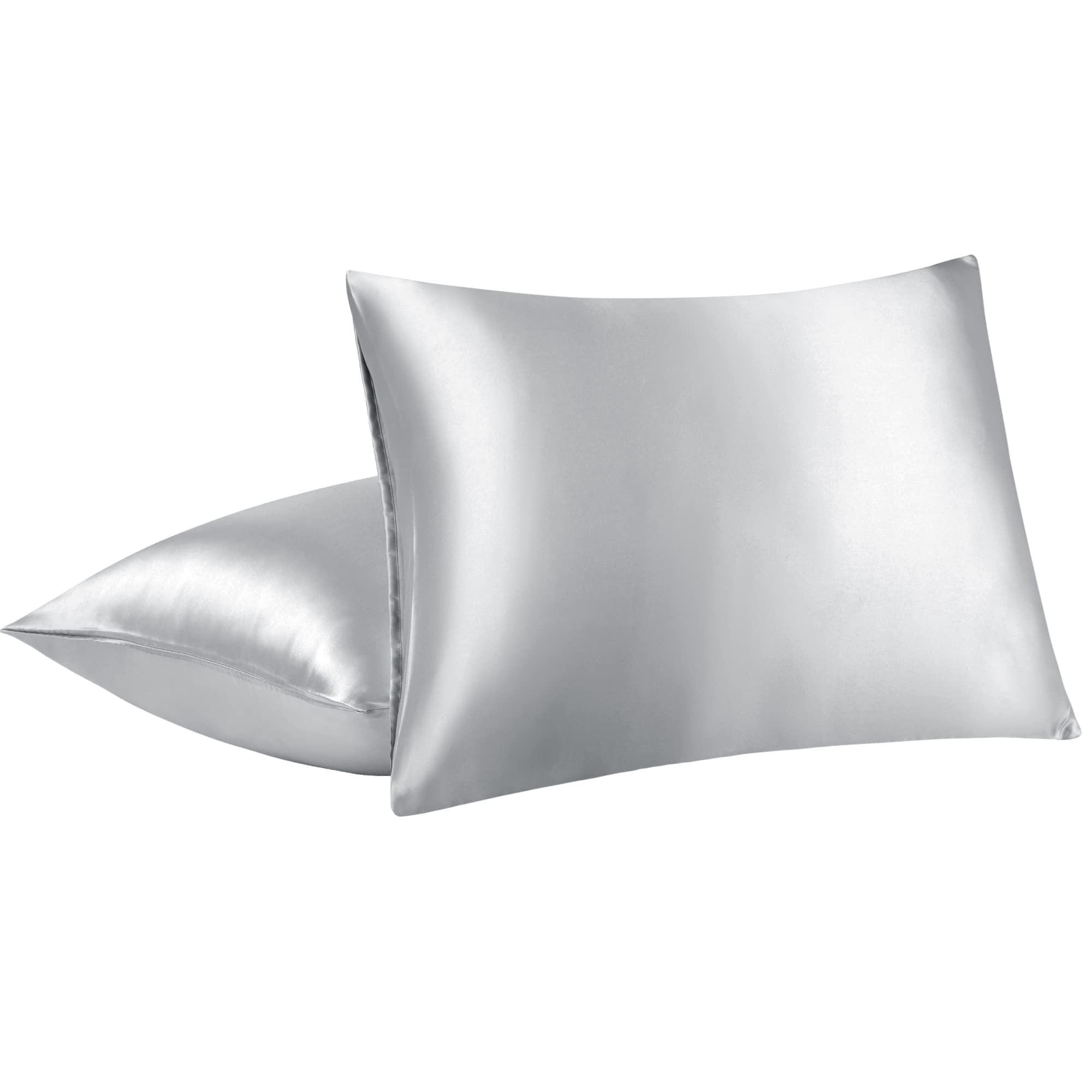PiccoCasa Satin Pillowcases 2 Pack,Silk and Soft Pillow Cases with Envelope Closure Silver 50 x 65cm