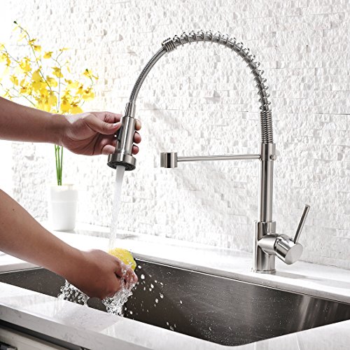 Commercial Pull Down Sprayer Kitchen Sink Faucet,Modern Stainless Steel Single Handle Spring