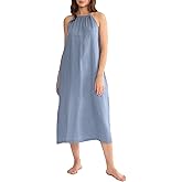 Amazhiyu Womens Linen Halter Sleeveless Maxi Dress Tie Back with Belt and Pockets