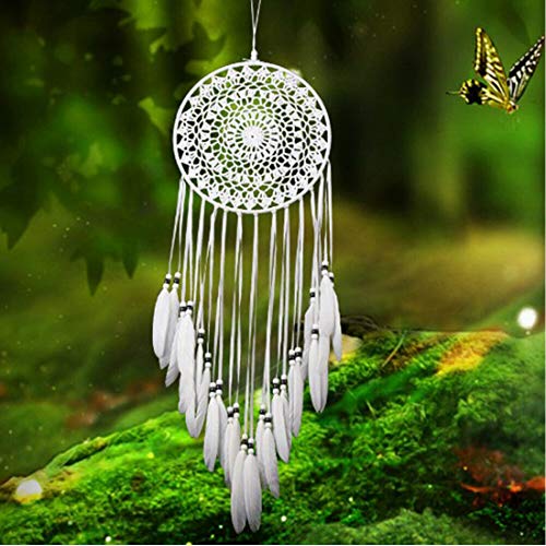 Nobgum Feather Dream Catcher Boho White Dreamcatcher Wall Hanging Decor Ornament Crafts Wedding Party Favor,Baby Shower,Birthday Gift,Bedroom Wall Ornaments Car Hanging Decoration