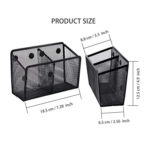 Magnetic Marker Holder, Magnetic Pencil Holder, Wellerly 2 Generous Compartments Magnetic Dry Erase Markers Mesh Pen Holder Storage Basket Organizer - Extra Strong Magnets for Whiteboard, Locker
