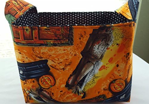 Halloween Fabric Organizer Basket Bin Caddy Storage Container -Casket, Clock and Pumpkins