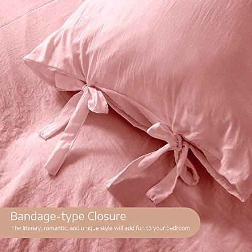 Duvet Cover Queen, 100% Washed Cotton, Linen Like Soft Breathable Durable Bedding Duvet Cover Set, 3-Pieces, Ultra Soft and Easy Care, Simple Style Home Bedding Set 2019 New(3-Piece, Queen, Pink)