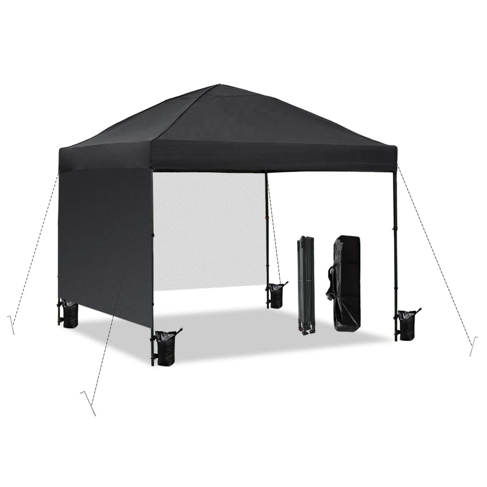 Photo 1 of 10x10 Pop Up Canopy Tent with 2 Sidewalls, Easy Up Canopy Outdoor Party Sun Shade Tent Portable Gazebo for Beach Camping Events with Carry Bag and 4 Sand Bags