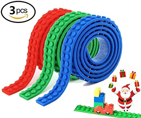 3 Rolls Toy Building Block Tape, Toyas Lego Blocks Tape with Multicolor Silicone Non-Toxic Safe Tapes with Reusable Self-Adhesive Strips as Brick Base Plates for Lego Toy Building Block Perfe (3pack)