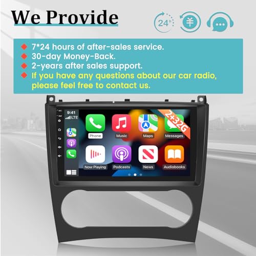 Car Radio for Mercedes Benz C Class W203 W209 C180 C200 2005-2009 [2G+64G] 9 Inch Touch Android Car Stereo Wireless Apple Carplay/Android Auto / 1080P / WiFi + AHD Rear View Camera
