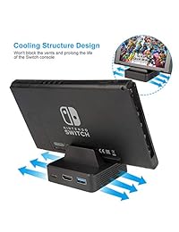 innoAura Base portátil para Nintendo Switch Reemplazo del interruptor Soporte de carga con diseño de estructura de enfriamiento, Tipo C a HDMI Adaptador de TV para Nintendo Switch con USB 3.0, Puerto de entrada de alimentación USB C