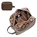 Luxouria Luxury Checkered Makeup Bag for Women (Brown), Men Toiletry Travel Pouch | Compact, Portable for Personal Storage, Cosmetic, Make Up | PU Vegan Leather with Zippered Access | Carry-On (Brown)