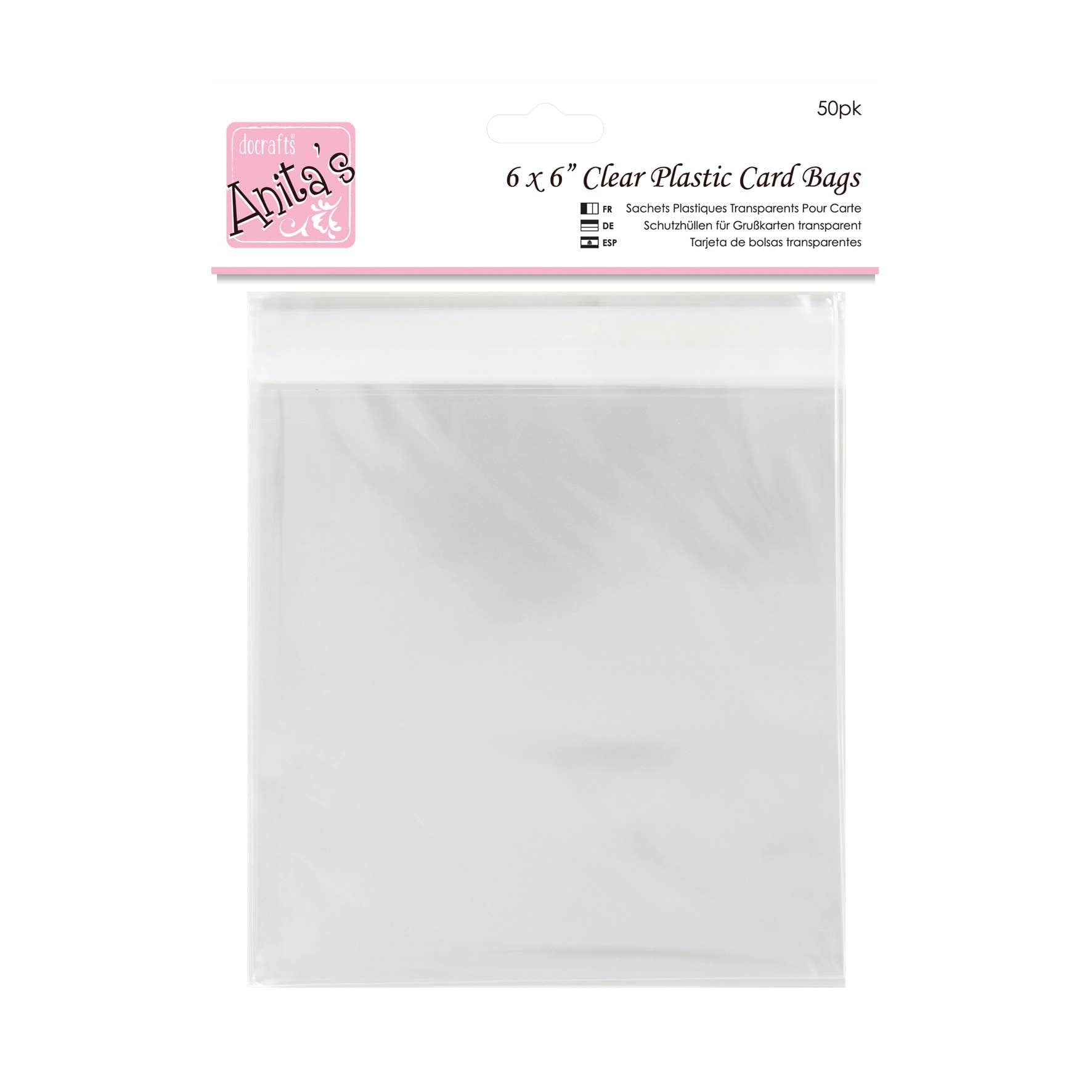 Anita's Card Bag, 167 x 167mm, Clear, Pack of 50, Plastic Bag, Card Protection Bag, for Home, Art, Craft, Cardmaking