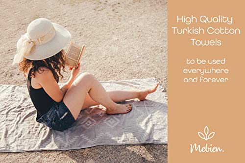 Mebien Turkish Beach Bath Towel Peshtemal-Luxury Prewashed Cotton Blanket Vintage L.Grey 33x66inches