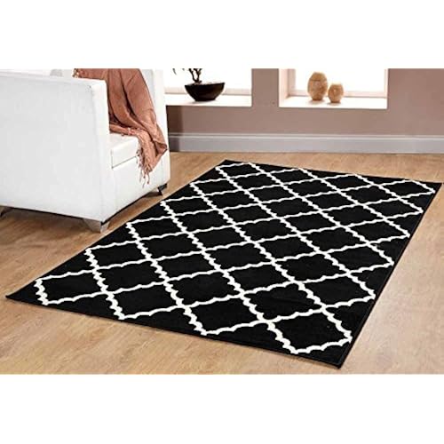 Contemporary Trellis Modern Geometric Area Rug Black 635 furnishmyplace- 5x8