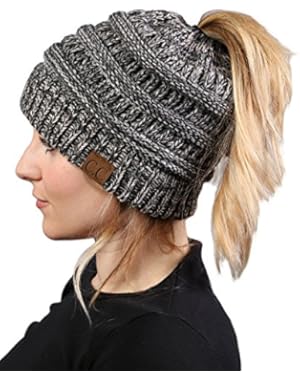 Funky Junque’s BeanieTail Womens Ponytail Messy Bun Beanie Multi Color Ribbed Hat Cap