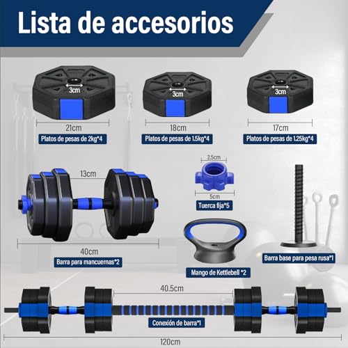 KIROGILY Mancuernas para Ejercicio 6 en 1, 20 kg para Pesas para Ejercicio en Casa– Mancuernas Ajustables Multifuncionales, Set de mancuernas y Peso, Kit de Pesas para ejercicio, Ideal para Fitness