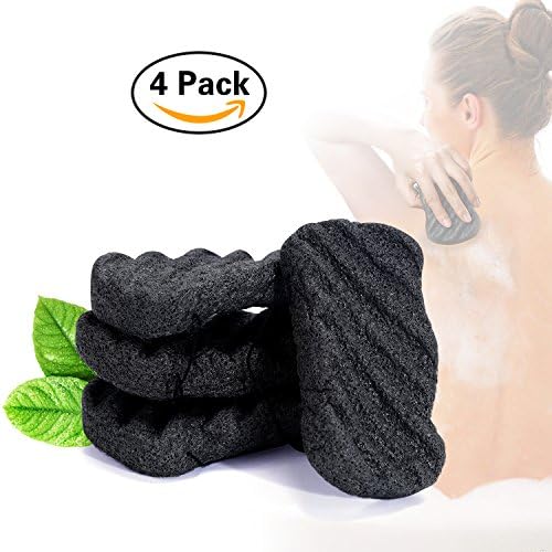 Miss Gorgeous Konjac Sponge Set with Activated Bamboo Charcoal - Body &amp; Facial Sponge Exfoliator Cleansing Sponge for Skin Care (4 Pack)